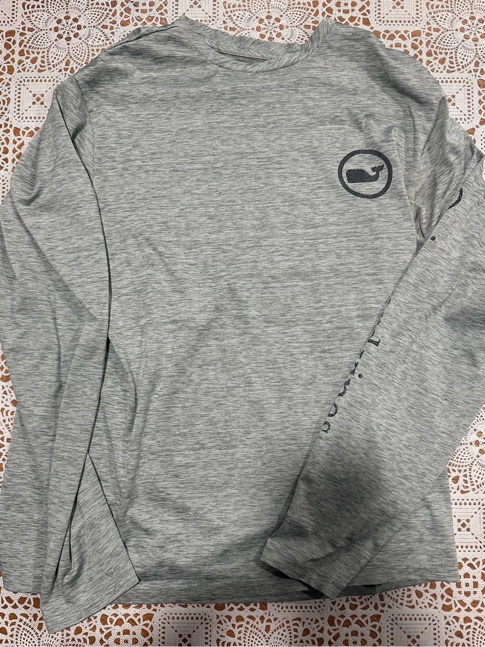 Vineyard Vines Performance Long Sleeve Shirt Gray Whale Logo Sleeve Graphic